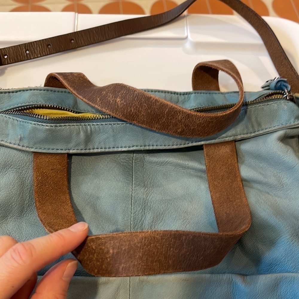 Anthropologie Holding Horses Blue Leather Plaid Crossbody - Picture 3 of 11